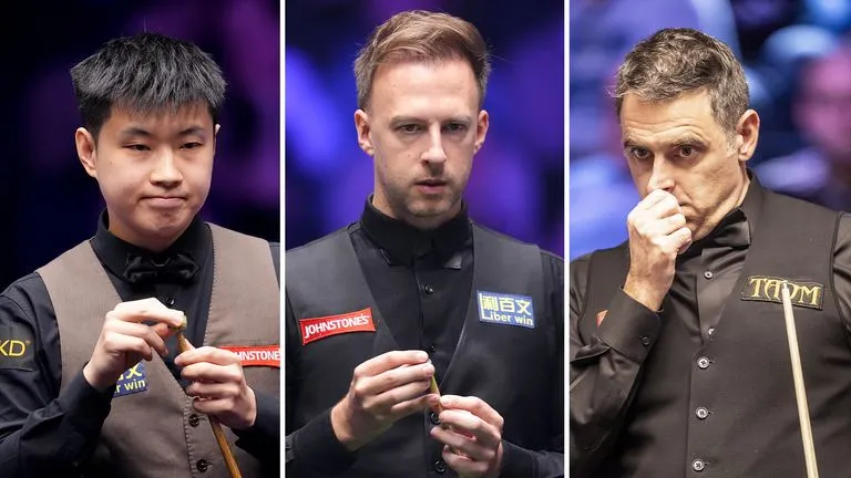 Чжао Синьтун, Джадд Tрамп и Ронни О'Салливан / Фото: Crucible Snooker