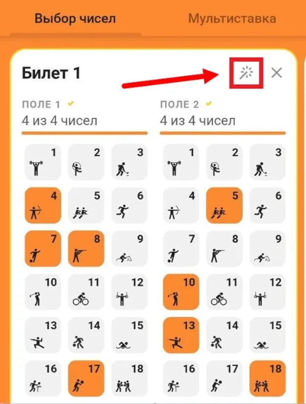 Заполнение лотерейного билета