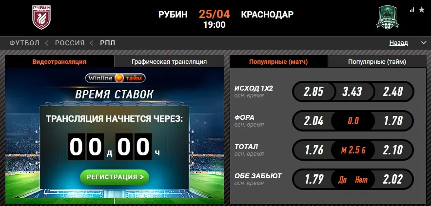 Винлайн «Рубин» – «Краснодар»