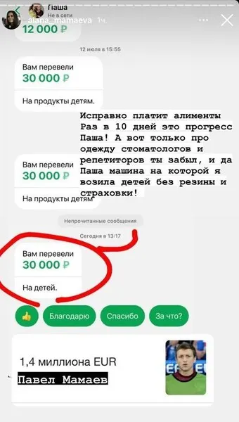 Алименты от Павла Мамаева